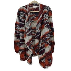 Lucky Brand Small Southwestern Aztec Open Front Cardigan Multicolor Sweater